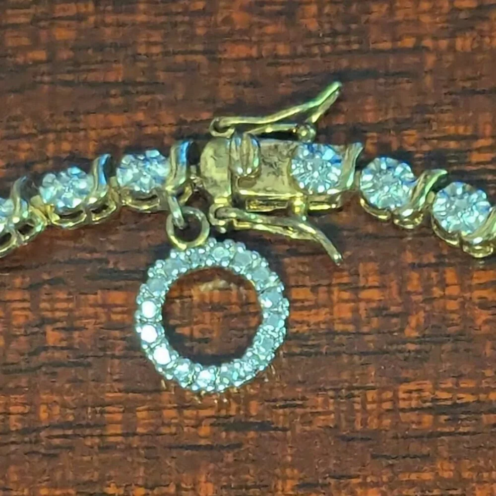 Gold Plated CZ Diamond Tennis Bracelet Sterling Silver Halo Charm‎ Statement